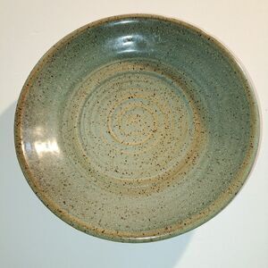 BLUE SPOTTED POTTERY PLATE WITH HANDLES SIGNED D. CONLEY CLAY ART GLAZED